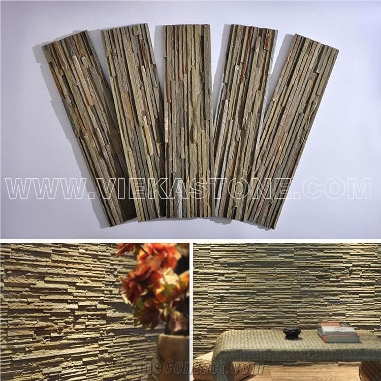 China Manufacturer Grey Rusty Slate Thin Strip Ledgestone Natural Culture Stone Stacked Ledger Tile Wall Cladding Panel 60x15cm Split Face Mosaic Rock