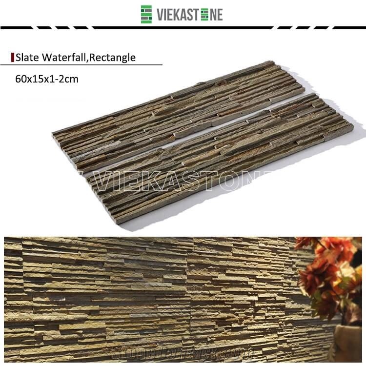 China Manufacturer Grey Rusty Slate Thin Strip Ledgestone Natural Culture Stone Stacked Ledger Tile Wall Cladding Panel 60x15cm Split Face Mosaic Rock