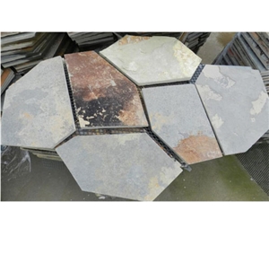 China Dirt Cheap Rusty Slate Flagstone Tiles on Mesh China Dirt Cheap Rusty Slate Flagstone Tiles on Mesh
