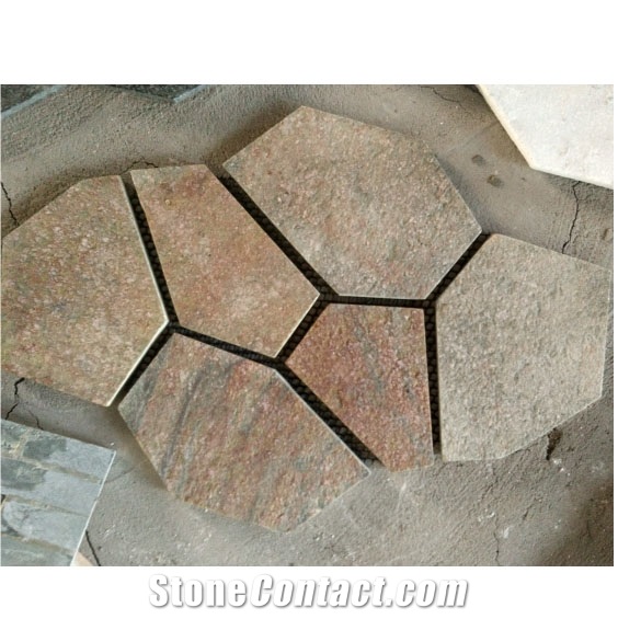 China Dirt Cheap Rusty Slate Flagstone Tiles on Mesh