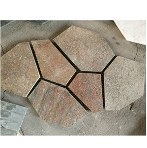 China Dirt Cheap Rusty Slate Flagstone Tiles on Mesh