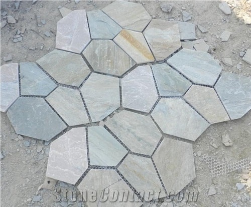 China Dirt Cheap Rusty Slate Flagstone Tiles on Mesh