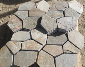China Dirt Cheap Rusty Slate Flagstone Tiles on Mesh