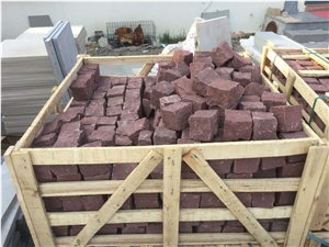 China Red Wood-Vein Sandstone Cleft Split Natural Cube Paver Setts Cobble Stone