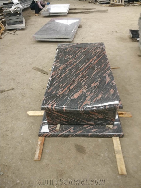 China Rose Aurora Granite Polished Headstone, Vase, Lamp, Gravestone, European Style Aurora Granite Tombstone & Monument with Carving