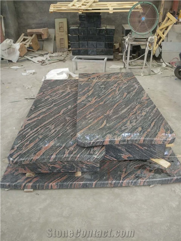 China Rose Aurora Granite Polished Headstone, Vase, Lamp, Gravestone, European Style Aurora Granite Tombstone & Monument with Carving