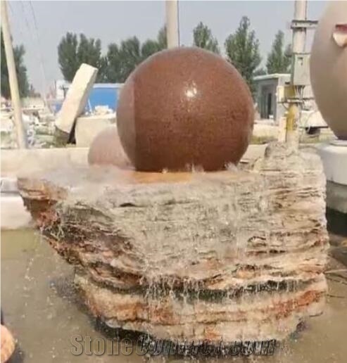 Natural Marble Hand Carved Rolling Fengshui Ball Outside Fountain