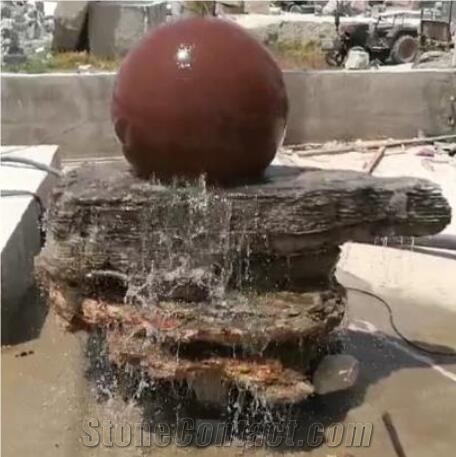 Natural Marble Hand Carved Rolling Fengshui Ball Outside Fountain