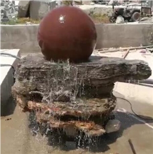 Natural Marble Hand Carved Rolling Fengshui Ball Outside Fountain