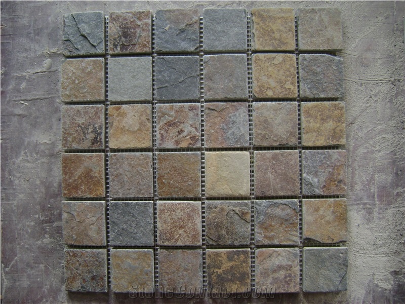 Natural Stone Floor Tile Composited Polished Slate Mosaic, Light Colors Mosaic