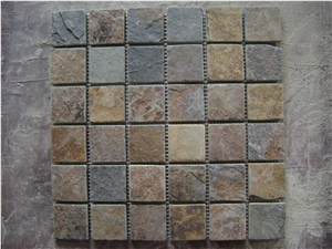 Natural Stone Floor Tile Composited Polished Slate Mosaic, Light Colors Mosaic