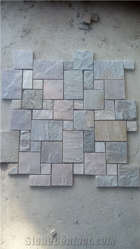 Natural Stone Floor Tile Composited Polished Slate Mosaic, Light Colors Mosaic