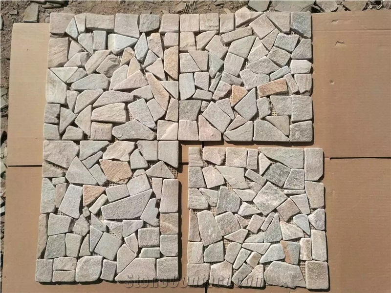 Natural Stone Floor Tile Composited Polished Slate Mosaic, Light Colors Mosaic