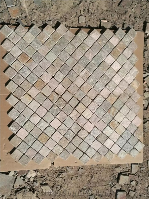 Natural Stone Floor Tile Composited Polished Slate Mosaic, Light Colors Mosaic