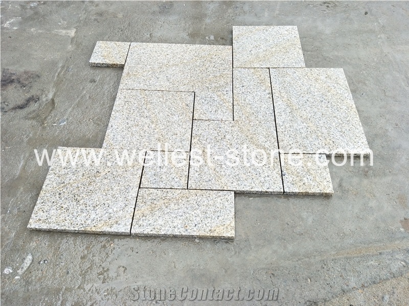 G682 Sunset Yellow Beige Base Granite Bush Hammered Finish French Pattern Paver for Patio