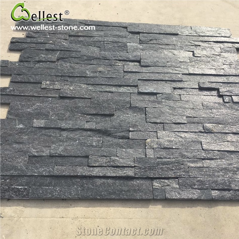 Natural Black Quartzite Stacked Stone Veneer House Indoor Wall Cladding Stone Ledge Stone Best Price