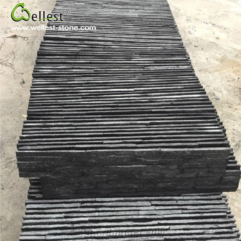 Natural Black Quartzite Stacked Stone Veneer House Indoor Wall Cladding Stone Ledge Stone Best Price