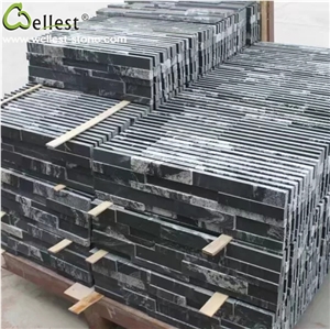 Natural Snow Black Granite Ledge Culture Stacked Stone Pannel for Garden Feature Wall Vaneer Cladding Decor and Pool Waterfall