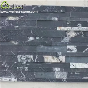 Natural Snow Black Granite Ledge Culture Stacked Stone Pannel for Garden Feature Wall Vaneer Cladding Decor and Pool Waterfall