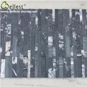 Natural Snow Black Granite Ledge Culture Stacked Stone Pannel for Garden Feature Wall Vaneer Cladding Decor and Pool Waterfall