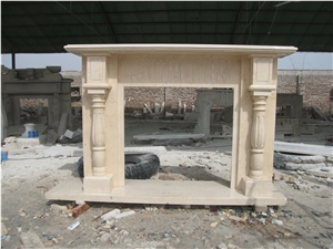 Beige Marble Fireplace Mantel with Column Design