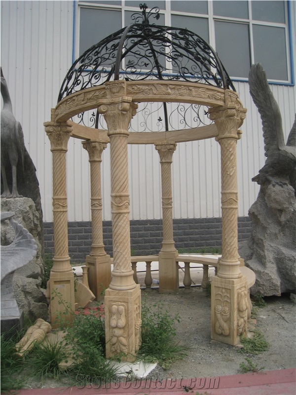 Beige Marble Gazebo with Irom Dome Patio Pergola