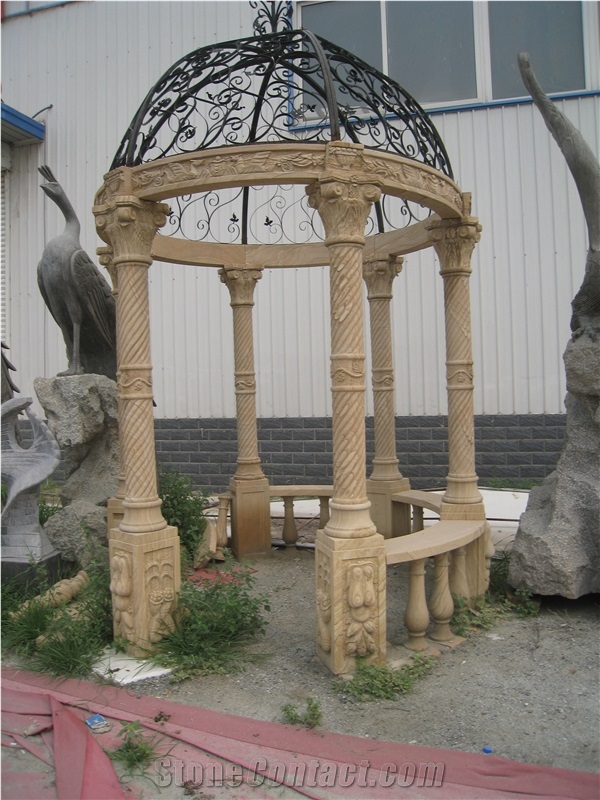 Beige Marble Gazebo with Irom Dome Patio Pergola