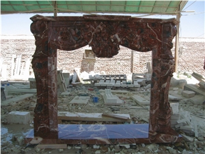 Cock Blood Red Marble Fireplace Mantel with Hand Carivng Sculptures Cock Blood Red Marble Fireplace Mantel with Hand Carivng Sculptures