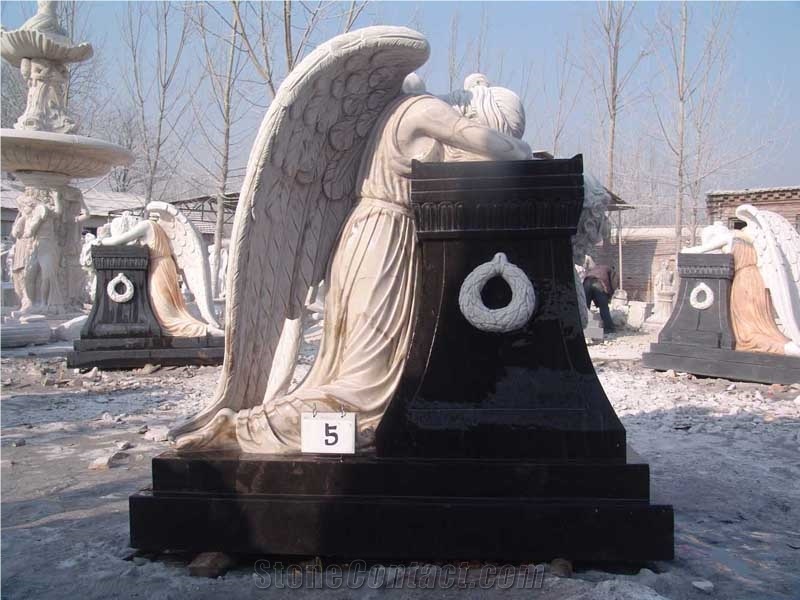 Hand Carved Angel Statue with Multi-Color Marble