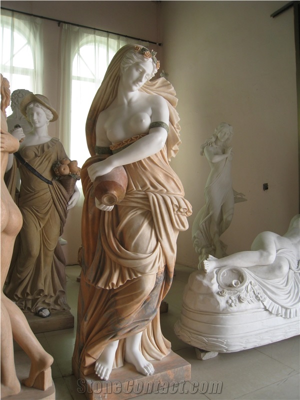 Hand Carved Mixed Color Marble Lady Statue Sculpture