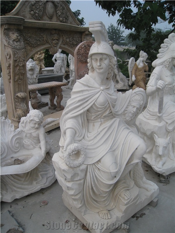 Hand Carved White Marble Solider Statue