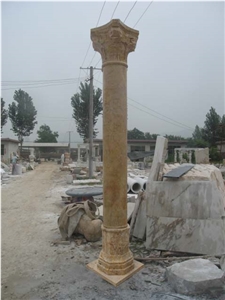 Hand Carved Yellow Travertine Solid Column