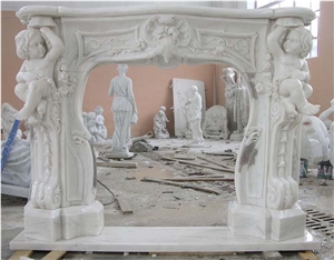 Natural White Marble Fireplace Surround with Hand Carved Sculpture