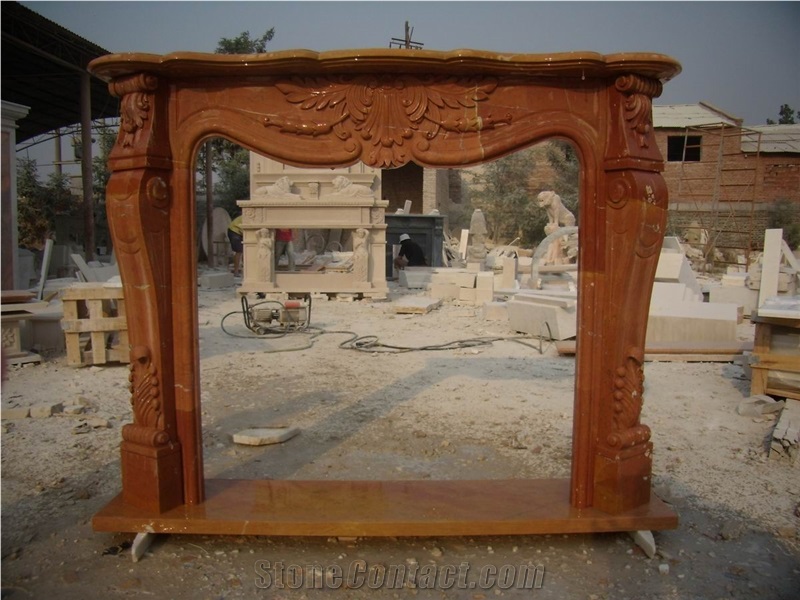 Red Marble Fireplace Mantel Surround