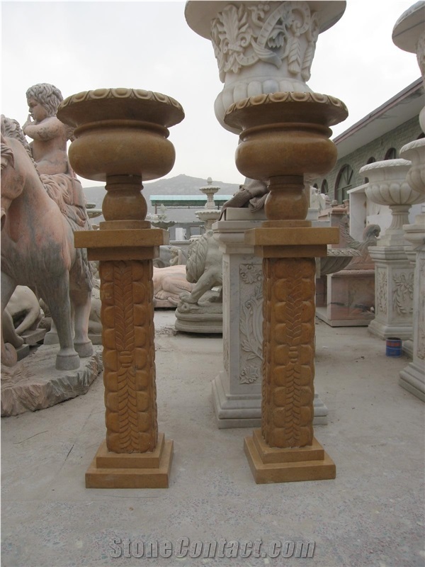 Tan Brown Marble Flower Vase with Pedestal