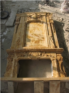 Travertine Double Fireplace with over Mantel
