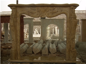 Travertine Stone Fireplace Mantel in Simple Design