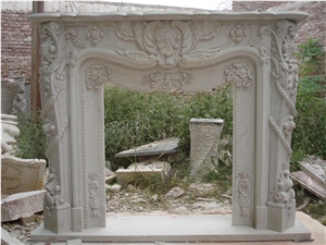 White Marble Fireplace Mantel Surround with Sculpture White Marble Fireplace Mantel Surround with Sculpture