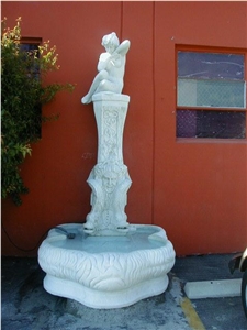White Marble Fountain with Hand Carved Statue Figure Sculpture White Marble Fountain with Hand Carved Statue Figure Sculpture