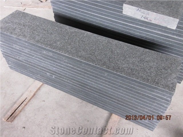G684 Black Granite Steps, Flamed and Eased Edge, Padang Nero Granite Stairs
