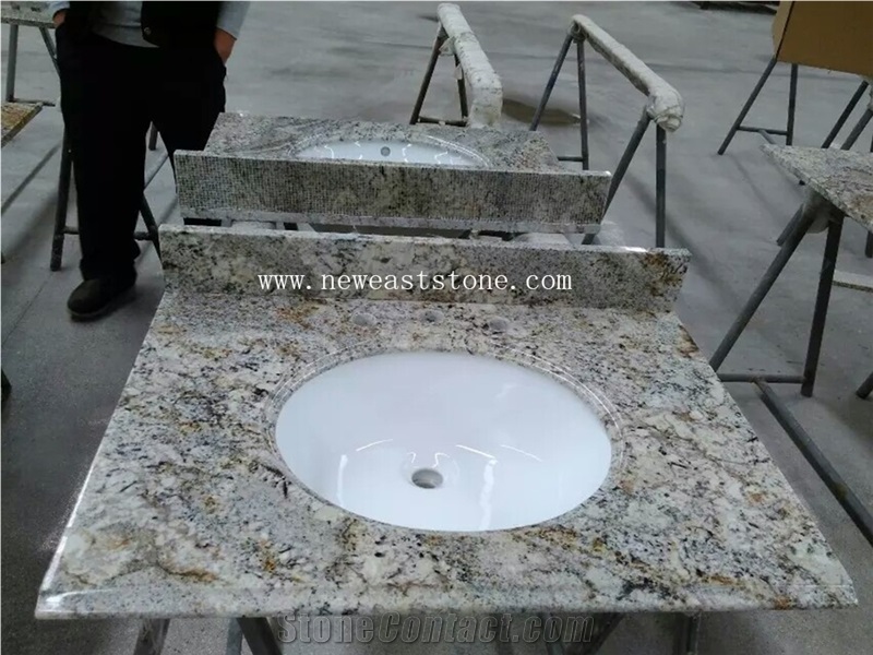 Golden Granite Used Polished Bathroom Sink Vanity Tops Cabinet Wholesale