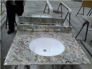 Golden Granite Used Polished Bathroom Sink Vanity Tops Cabinet Wholesale
