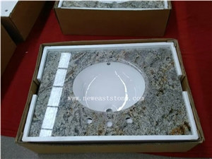 Golden Granite Used Polished Bathroom Sink Vanity Tops Cabinet Wholesale
