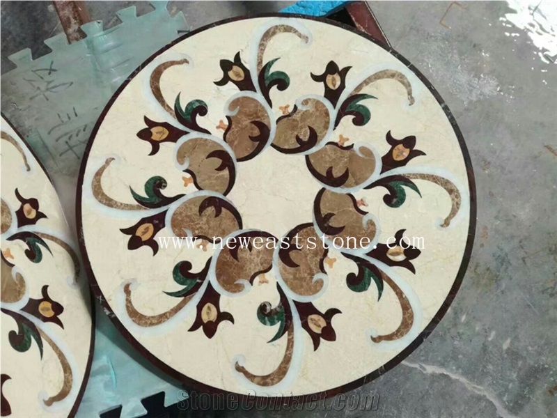 Round Square Shape Marble Water Jet Tile Floor Mosaic Medallions for Villa Project