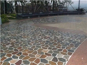 Garden Multi Yellow Slate Mesh Paver,Yellow Wooden Slate Crazy Paver on Mesh, Multi Color Slate Wall Culture Stone