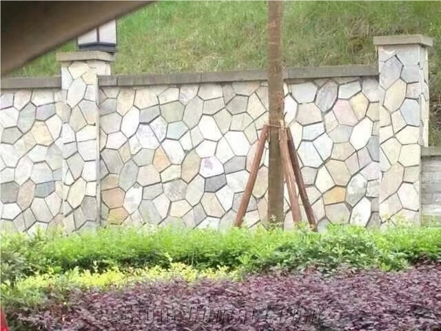 Garden Multi Yellow Slate Mesh Paver,Yellow Wooden Slate Crazy Paver on Mesh, Multi Color Slate Wall Culture Stone