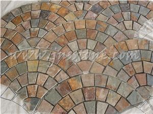 Rusty Slate Cobblestone on Mesh / Fan Shape Paving Stone / Paving Sets