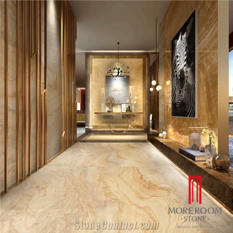 Beige Glossy Surface Golds Line Polished Porcelain Floor Tiles