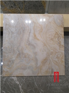 Beige Glossy Surface Golds Line Polished Porcelain Floor Tiles