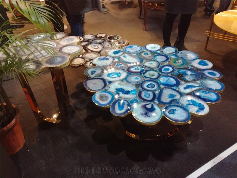 Composite Top Blue Agate Slab for Work Reception Table Counter Top